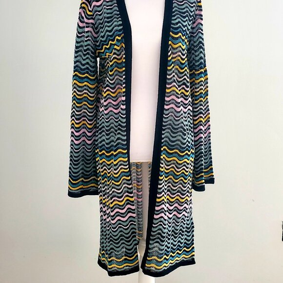 MISSONI Women's Long Duster Open Cardigan Multi-colour Waves Flared Sleeves Boho - Picture 2 of 14